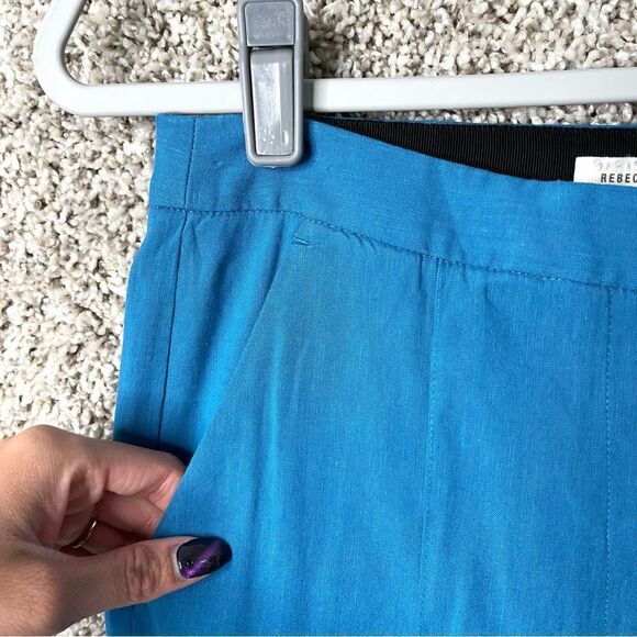 Rebecca Taylor Pants Women’s 4 Blue Linen Blend Crop - Picture 2 of 6